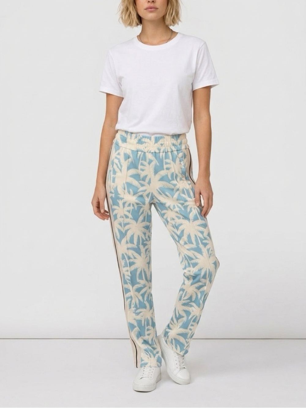 Palm Angels Cream and Blue Palm-Print Joggers